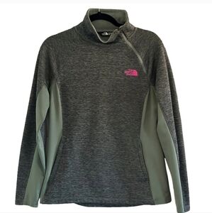 The North Face Green 1/4 Zip Pullover with Pink Logo
